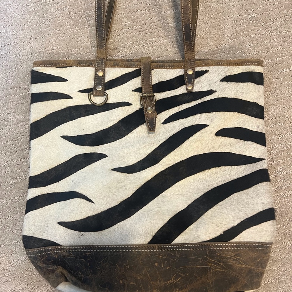 Myra Bag Black and White Zebra Print Leather Tote